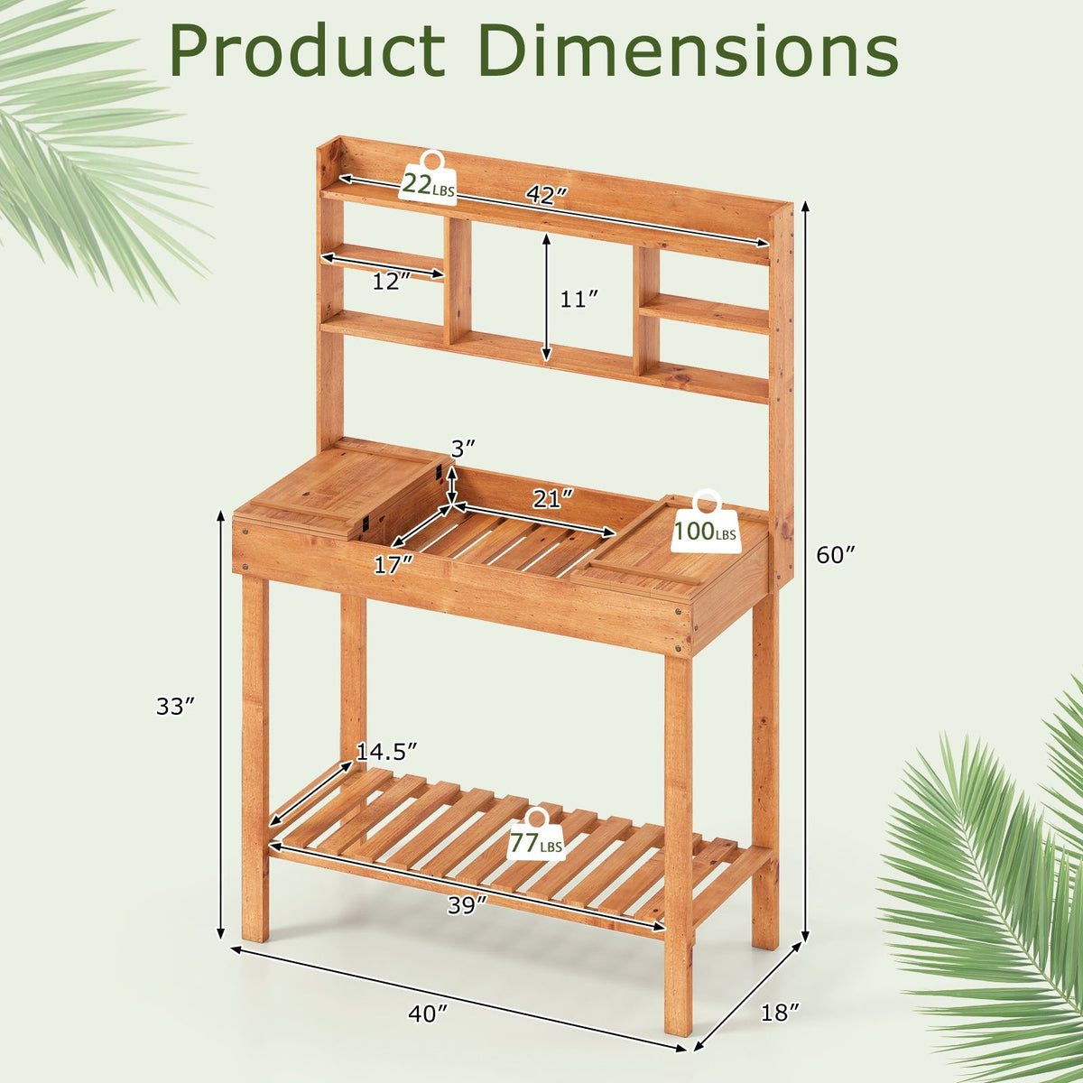 Wooden Potting Bench Table Garden Planting Workstation with 3-Tier Open Shelf, view 9