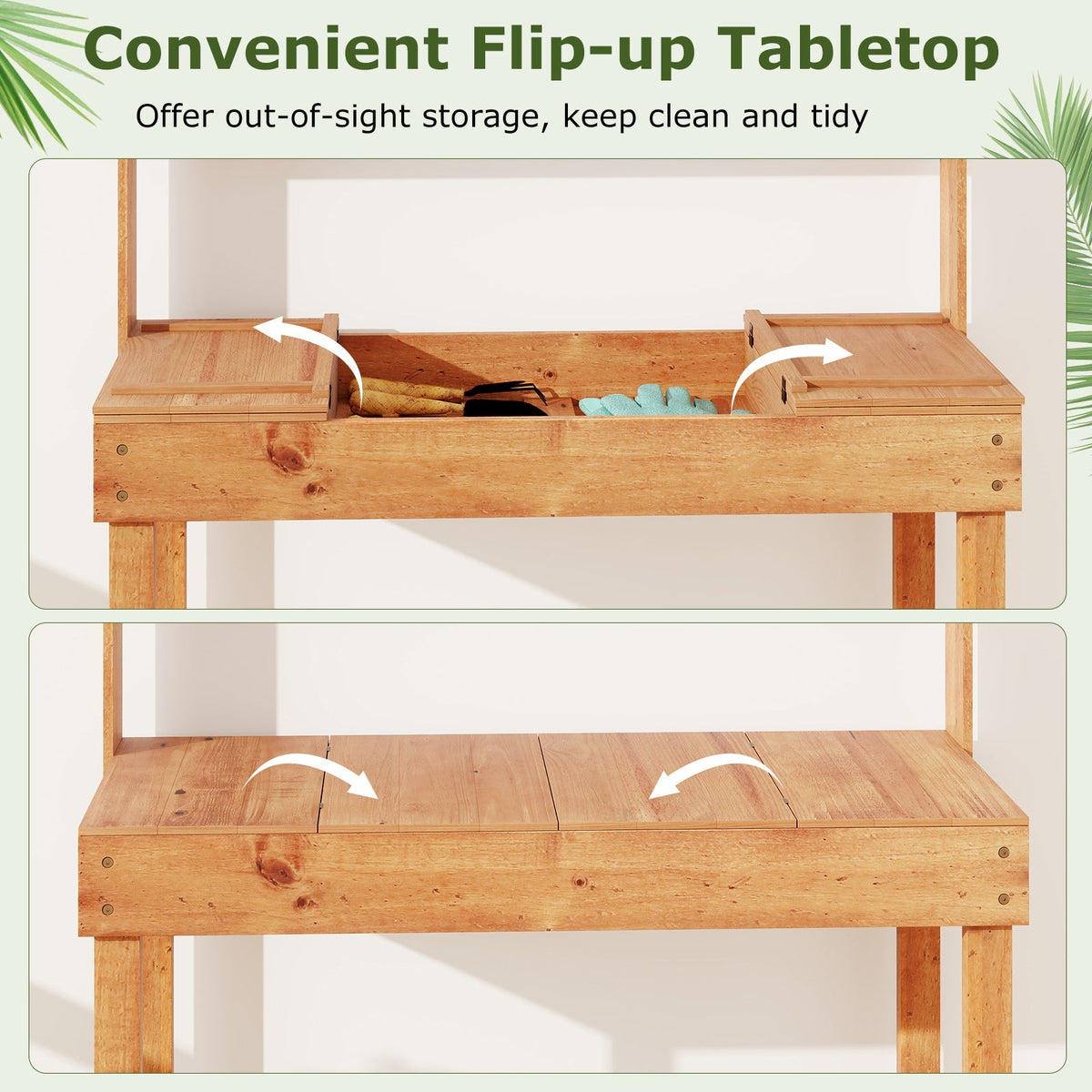 Wooden Potting Bench Table Garden Planting Workstation with 3-Tier Open Shelf, view 15
