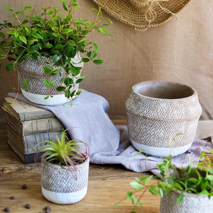 Boho Straw-Look Flower Planter, view 3