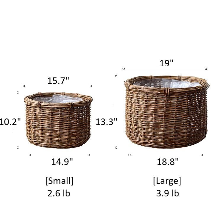 Rustic Round Wicker Planter with Liner, view 11