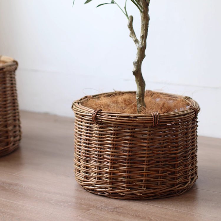 Rustic Round Wicker Planter with Liner, view 2