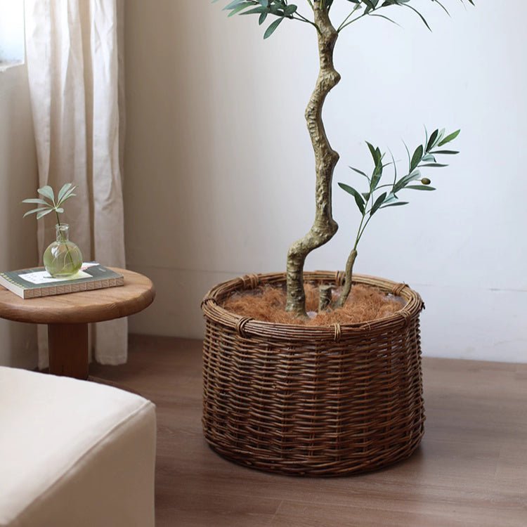 Rustic Round Wicker Planter with Liner, view 3