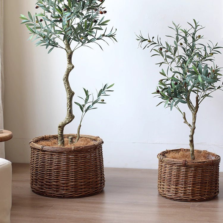 Rustic Round Wicker Planter with Liner, view 5