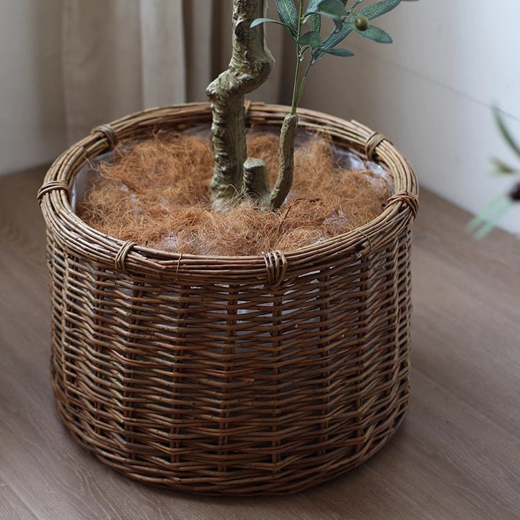 Rustic Round Wicker Planter with Liner, view 6