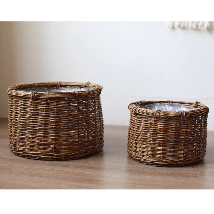 Rustic Round Wicker Planter with Liner, view 9