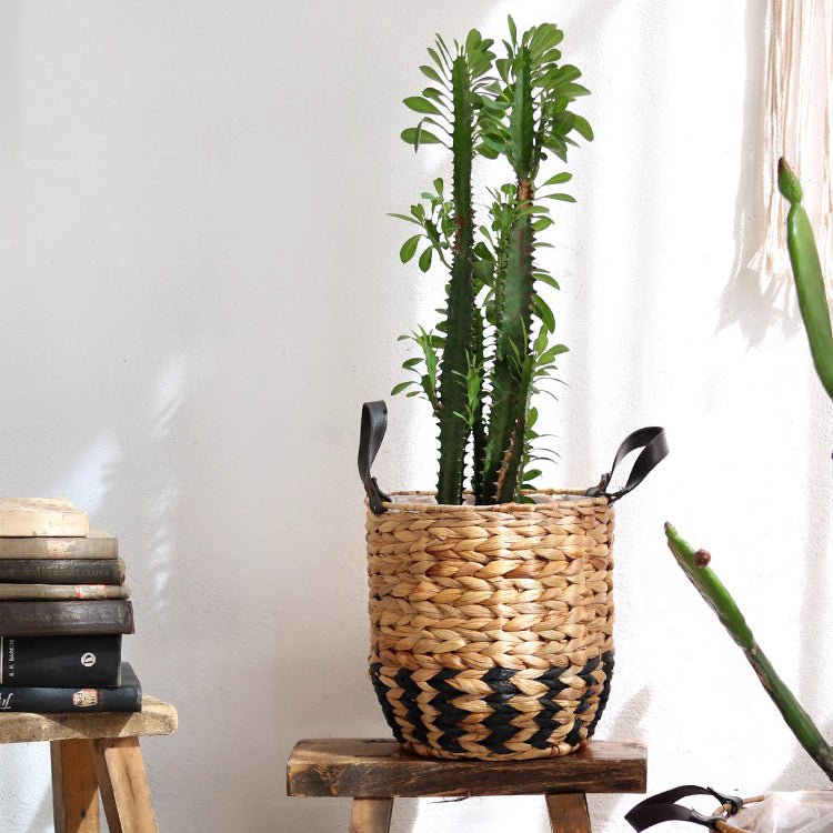 Two-Tone Basket Planter with Leather Handles, view 10