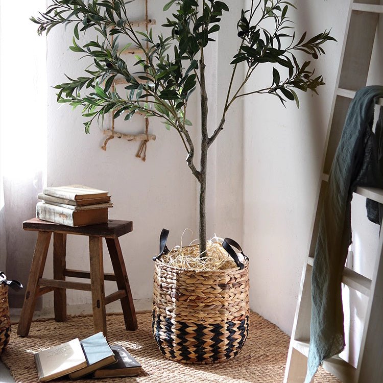 Two-Tone Basket Planter with Leather Handles, view 11