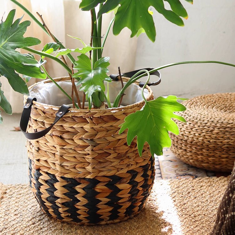 Two-Tone Basket Planter with Leather Handles, view 7