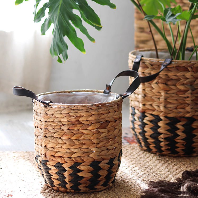 Two-Tone Basket Planter with Leather Handles, view 8
