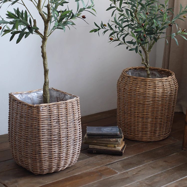 Natural Wicker Floor Planter Basket with Liner, view 3