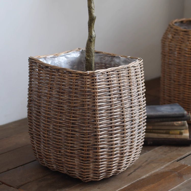 Natural Wicker Floor Planter Basket with Liner, view 4
