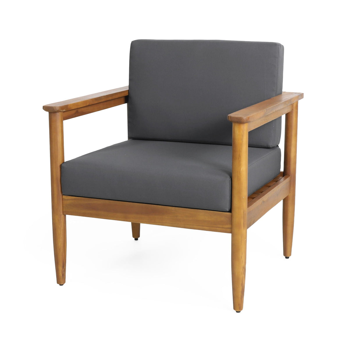 Outdoor Club Chair with Teak Acacia Wood Frame - Dark Gray