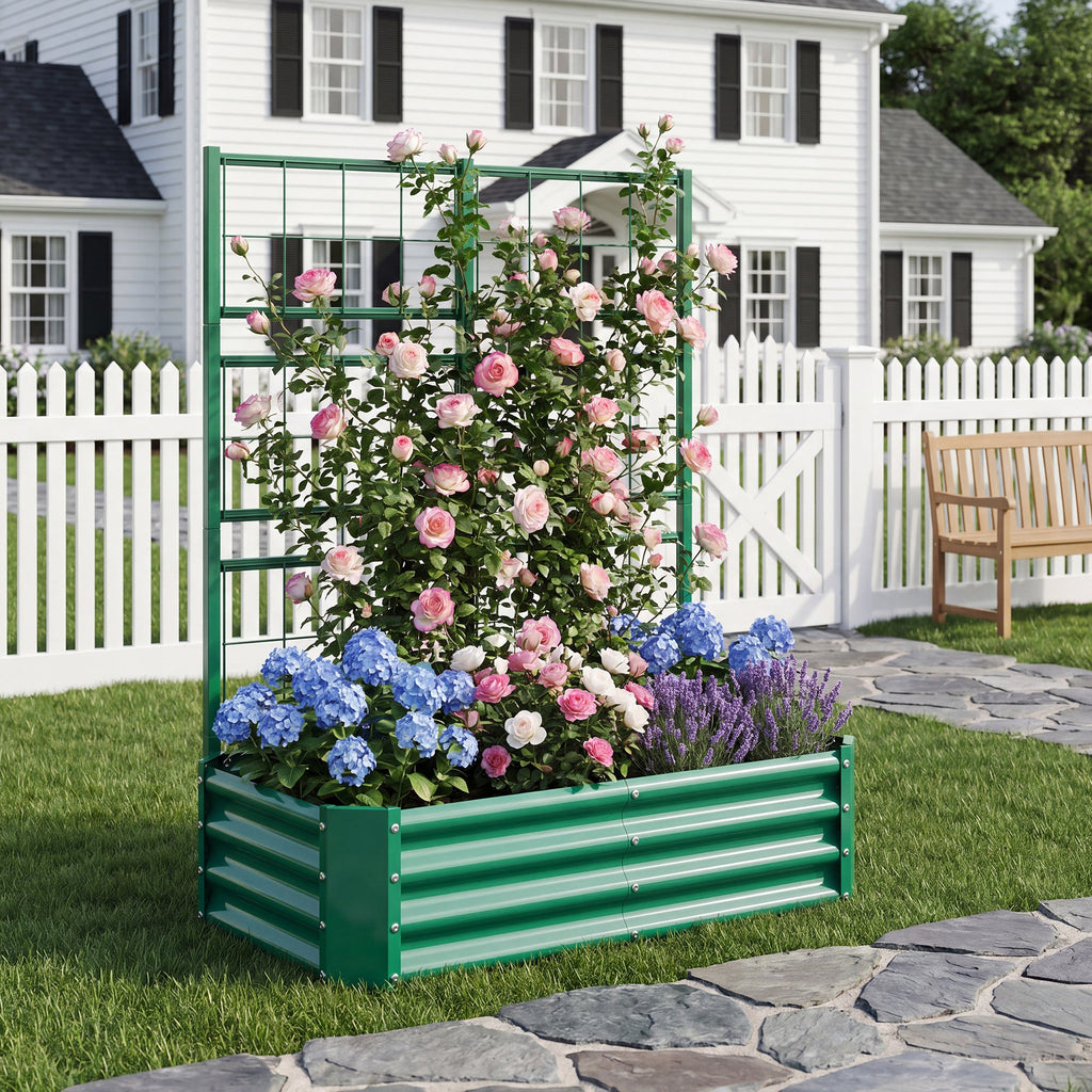 4x2x1FT Raised Garden Bed with Arch Trellis – Olive Green, Rolled Edges, view 2