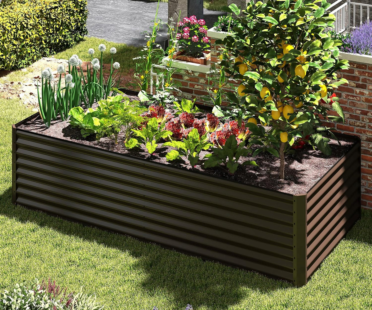 6x3x2ft Galvanized Raised Garden Bed – Brown