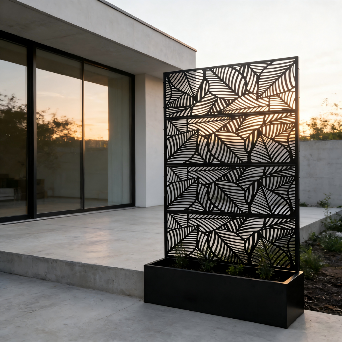 Leaf Pattern Privacy Screen with Planter Box, view 3