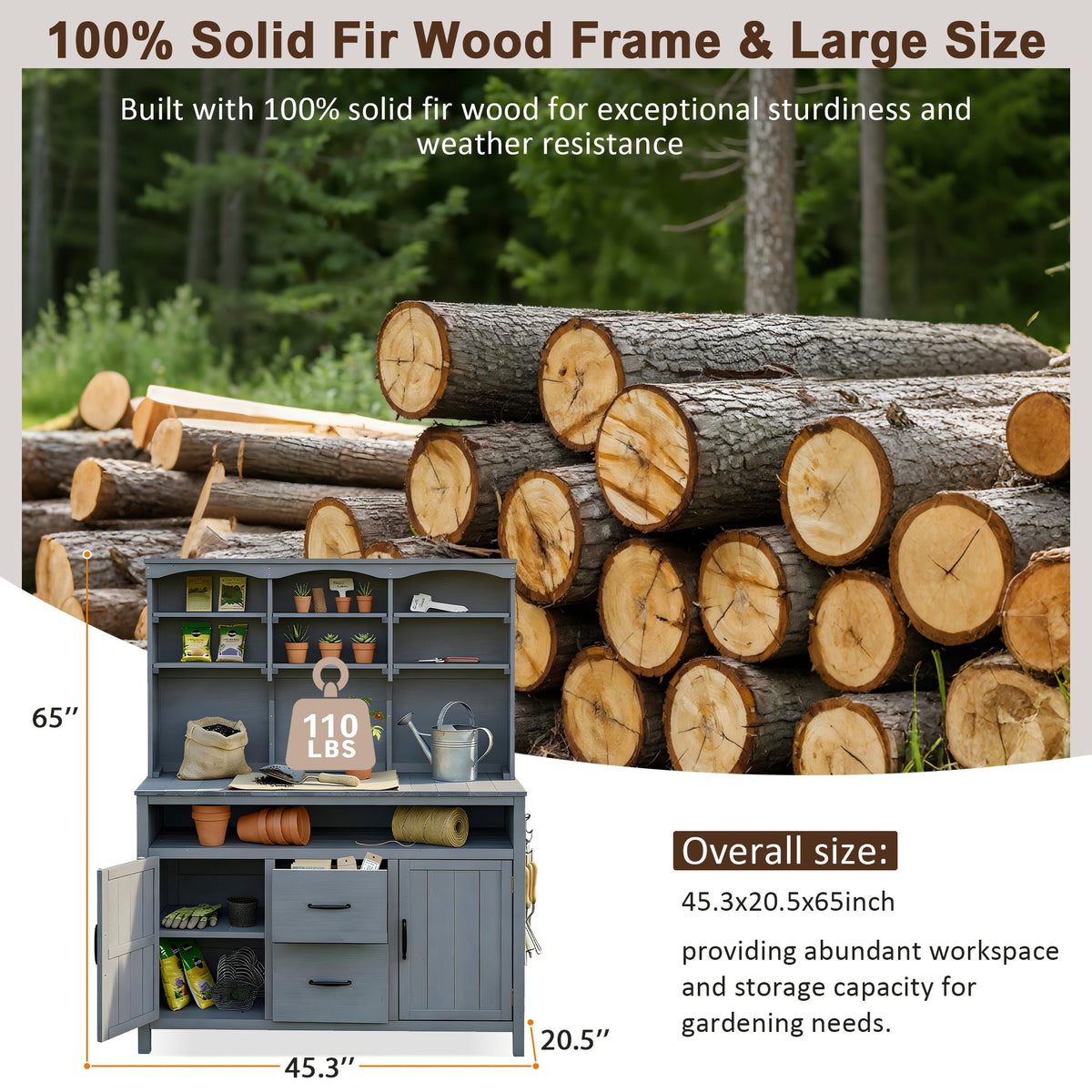 TOPMAX Large Fir Wood Potting Bench, view 4