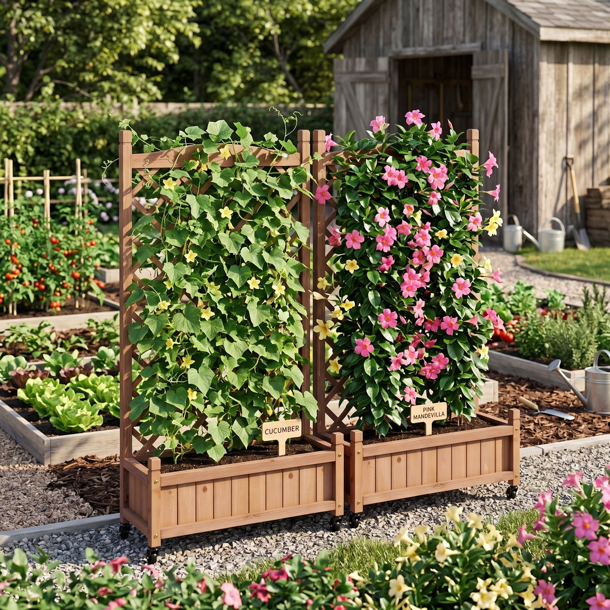 Raised Garden Bed With Trellis 2 Pack, Outdoor Planter Box & Plant Stand With Climbing Racks - Brown, view 10