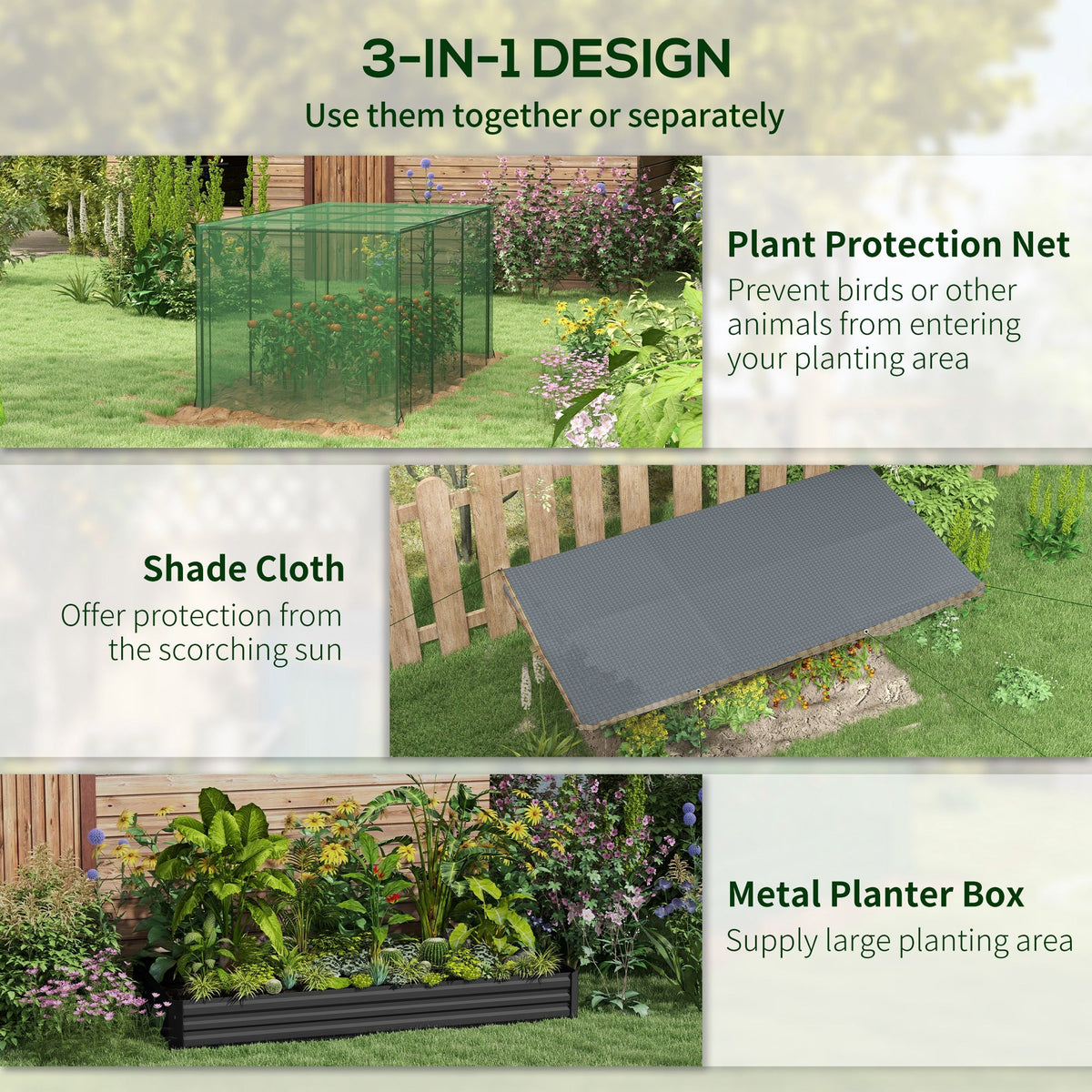 Galvanized Raised Garden Bed with Crop Cage and Shade Cloth, view 6