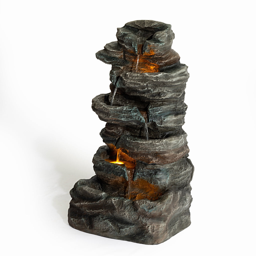 6-Tier Outdoor Cascading Stone Water Fountain with 3 LED Lights, view 10
