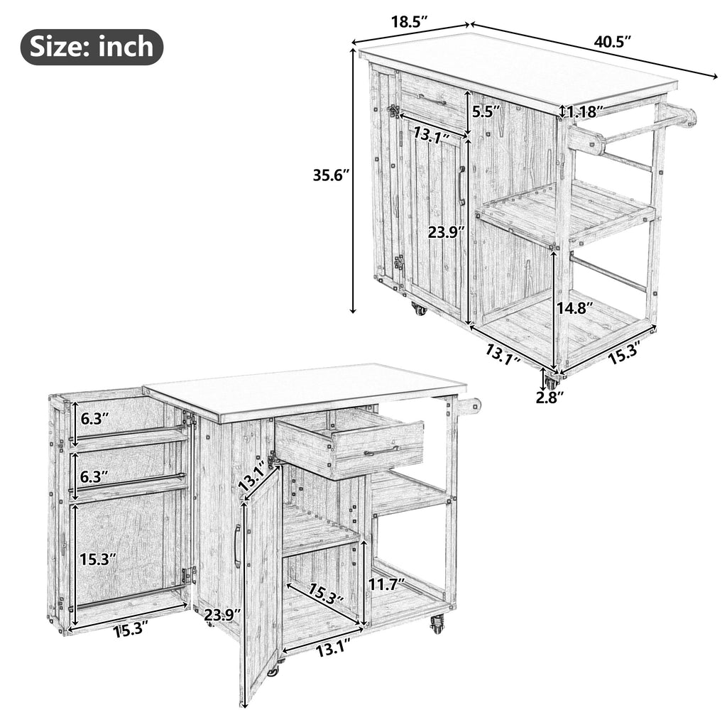 Outdoor Kitchen Island Fir Wood Prep Station with Stainless Steel Top, view 2