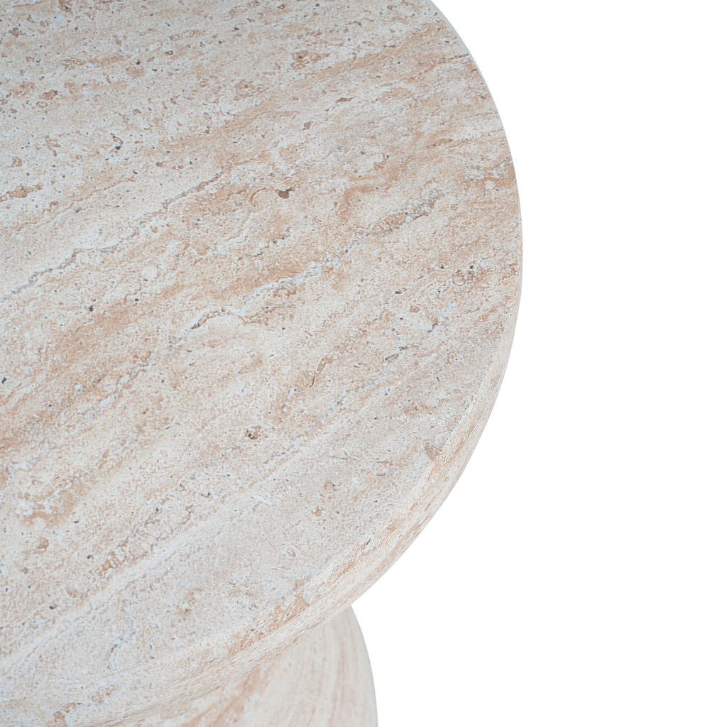 Travertine-Finish Concrete Side Table – Gray or Beige, view 7