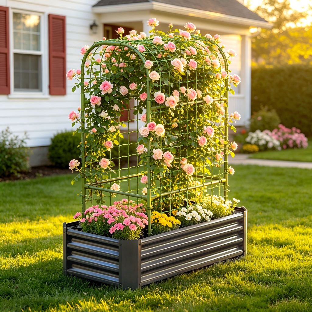 2-in-1 Raised Garden Bed with Trellis - 4x2x1 Ft Outdoor Planter, view 2