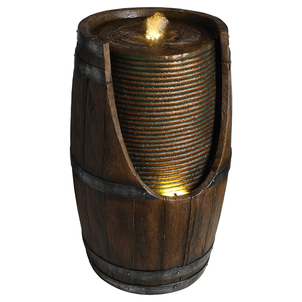 Outdoor Barrel Water Fountain with Rustic Wood Look Resin, view 10