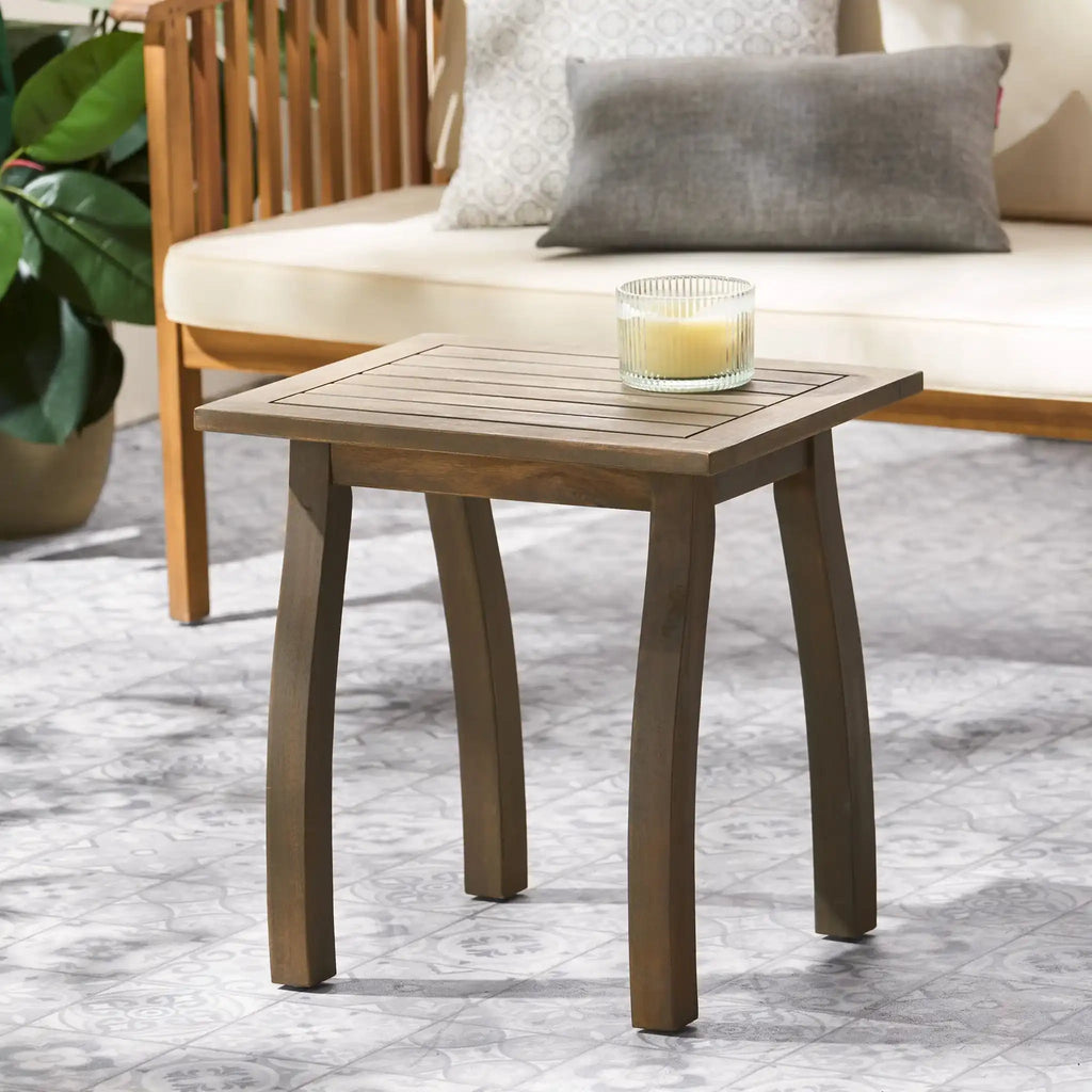 Kinesis Outdoor Side Table With Slatted Top and Wood Frame, view 8
