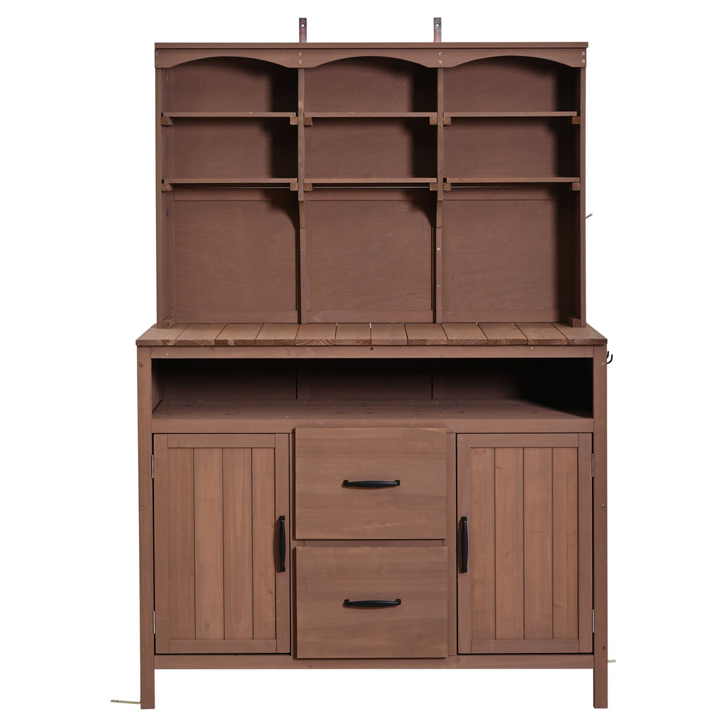 TOPMAX Large Fir Wood Potting Bench with Hutch and Storage, view 10
