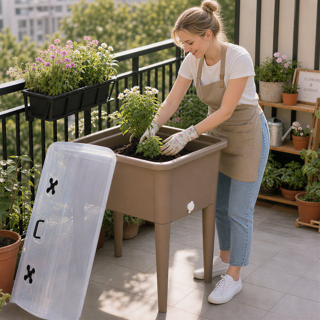 Minimalist Elevated Planter Box with Ventilated Greenhouse Lid, view 10