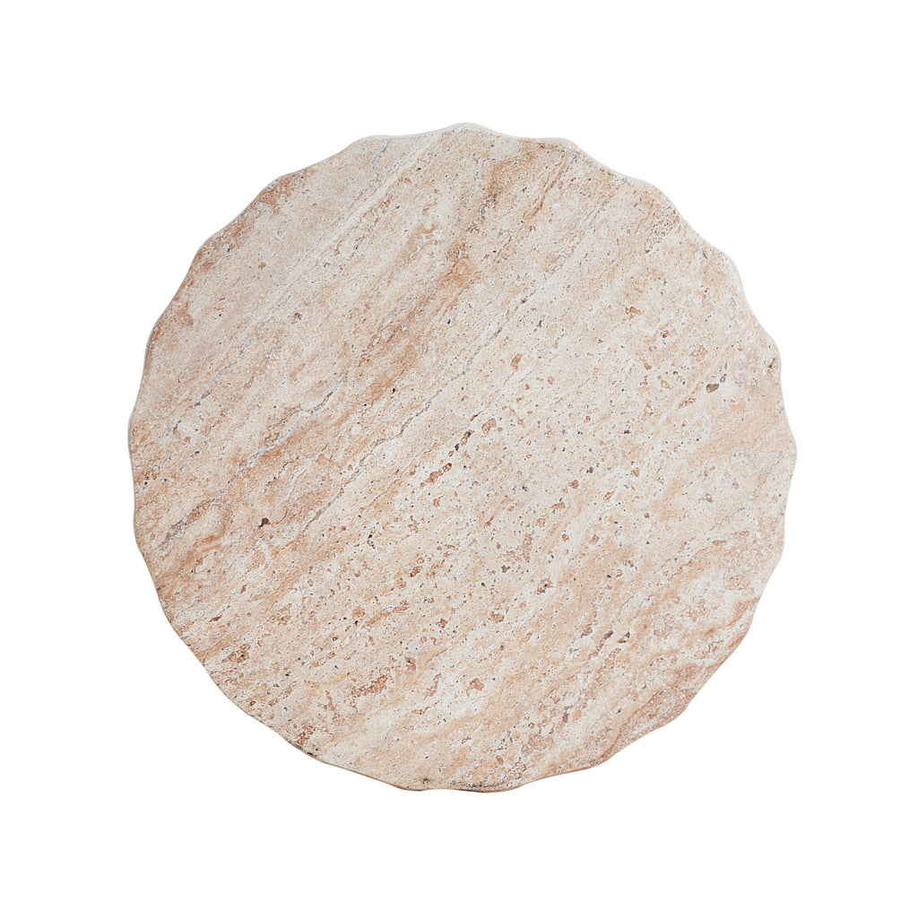 Outdoor / Indoor Lightweight Concrete Side Table, Cylinder Travertine Finish Accent Table - Beige, view 9