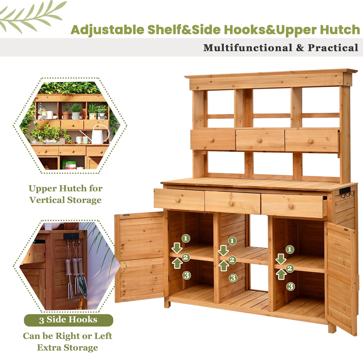TOPMAX Garden Potting Bench Workstation with Hutch & Storage, view 3