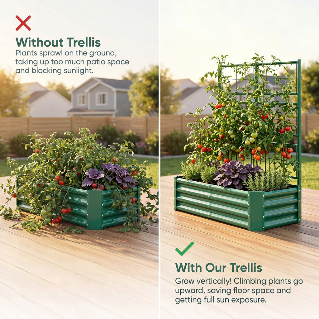 4x2x1FT Raised Garden Bed with Arch Trellis – Olive Green, Rolled Edges, view 6