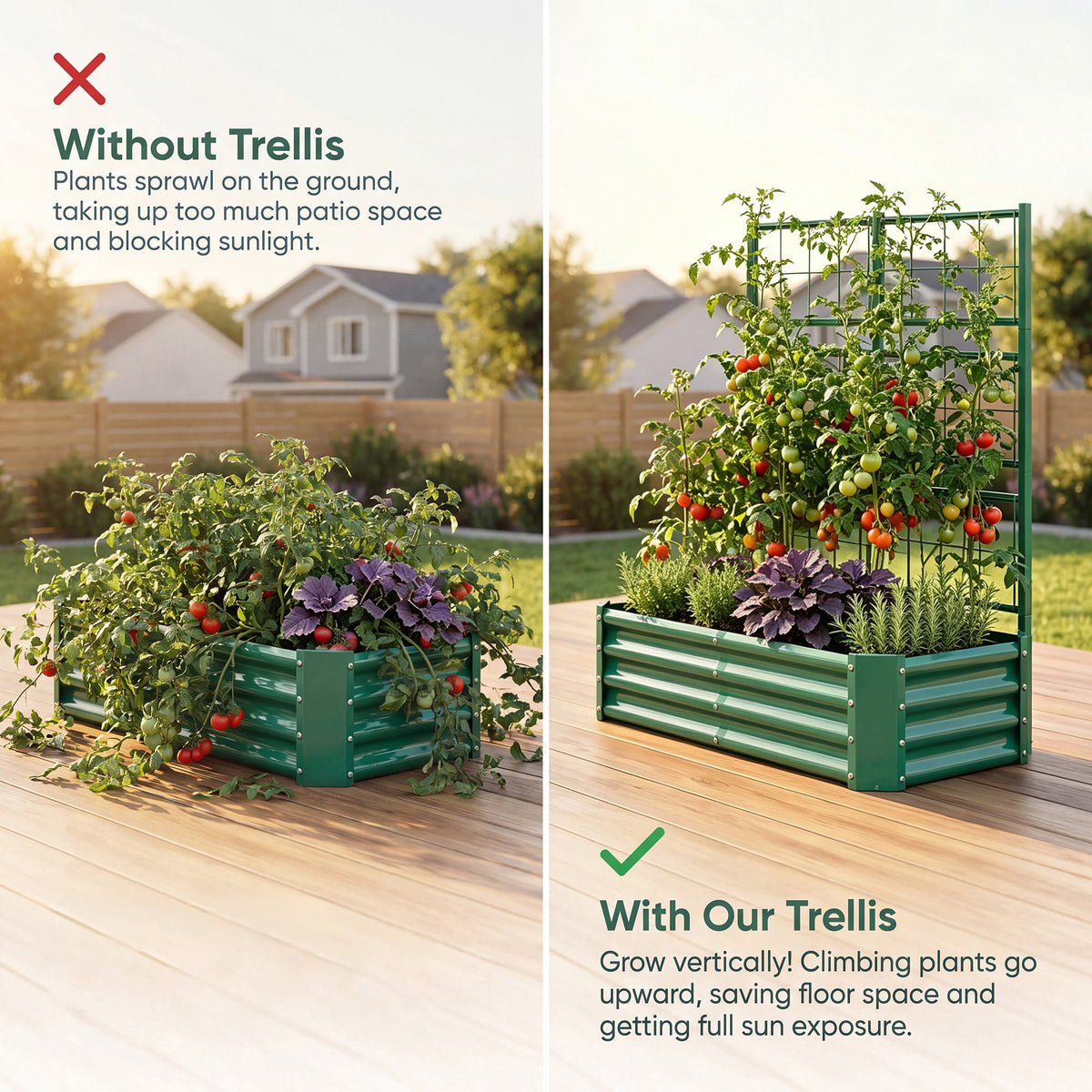4x2x1FT Raised Garden Bed with Arch Trellis – Olive Green, Rolled Edges, view 6