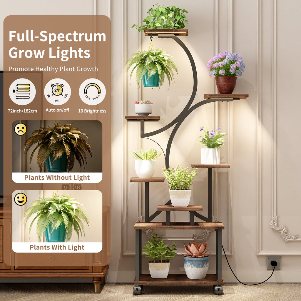 62" S-shaped plant stand with grow lights, view 6