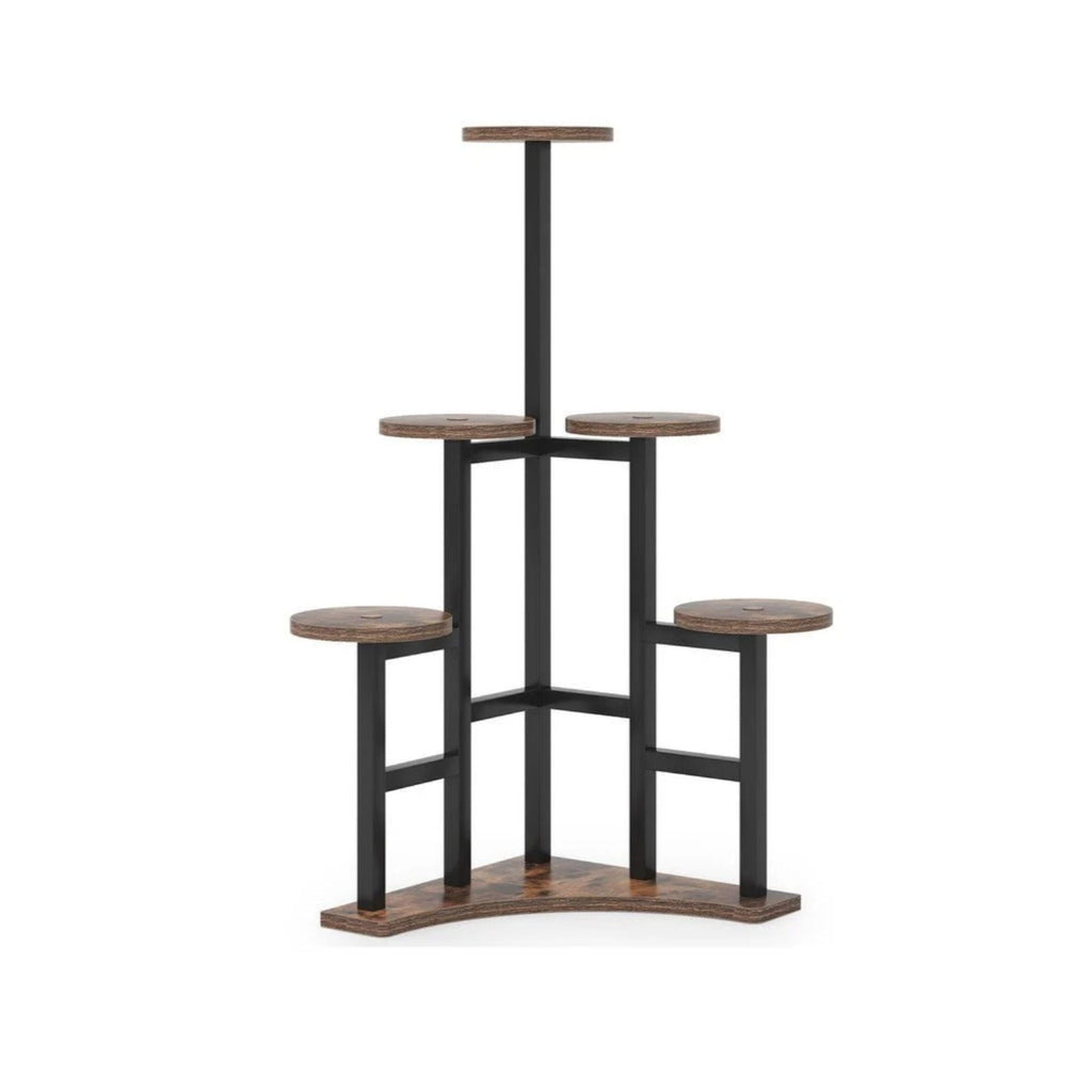 6-tier corner plant shelf, rustic brown