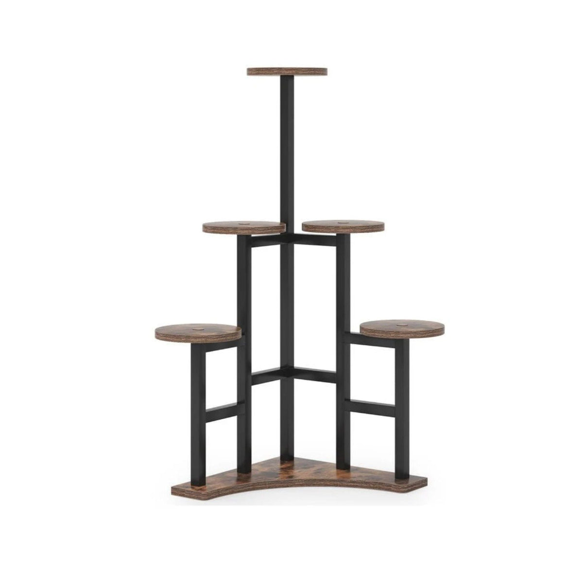 6-tier corner plant shelf, rustic brown
