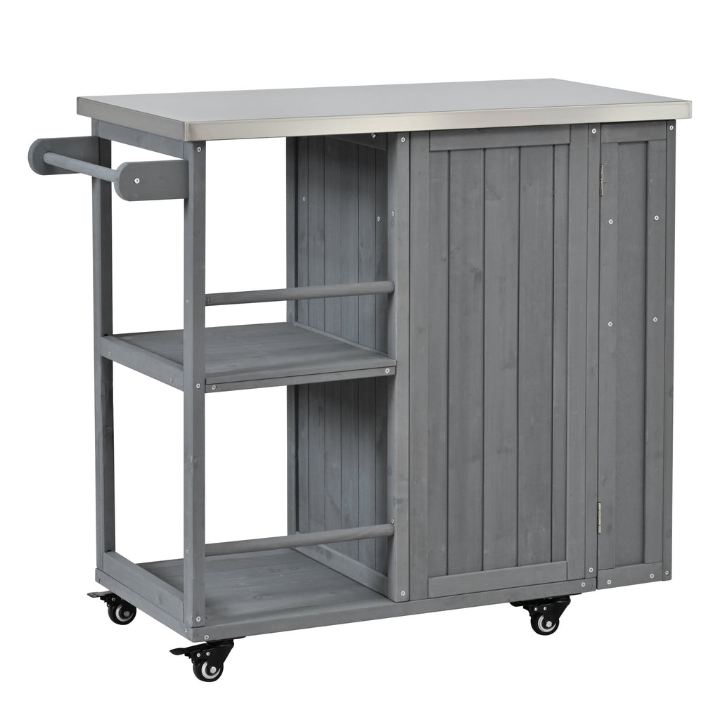 Outdoor Kitchen Island Fir Wood Prep Station with Stainless Steel Top, view 12