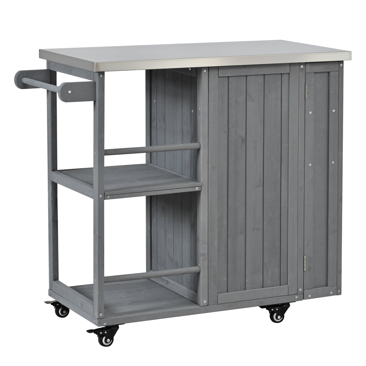 Outdoor Kitchen Island Fir Wood Prep Station with Stainless Steel Top, view 12