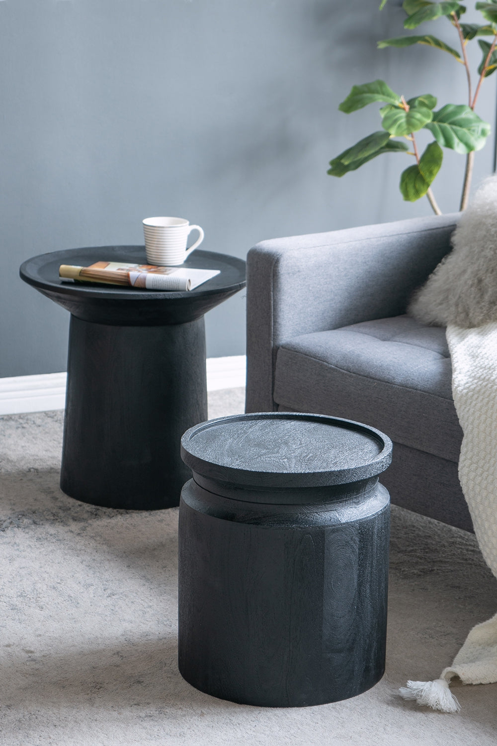 Black Wooden Cylinder Side Table, view 5