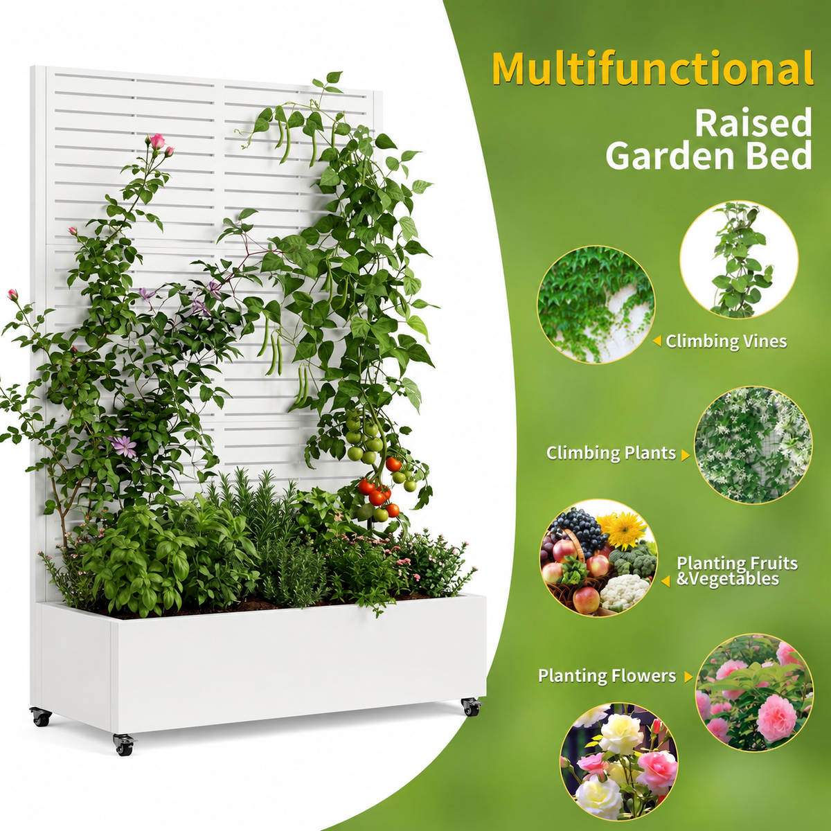 Wide Metal Planter Box with Trellis – 47" Wide, White or Black, view 7
