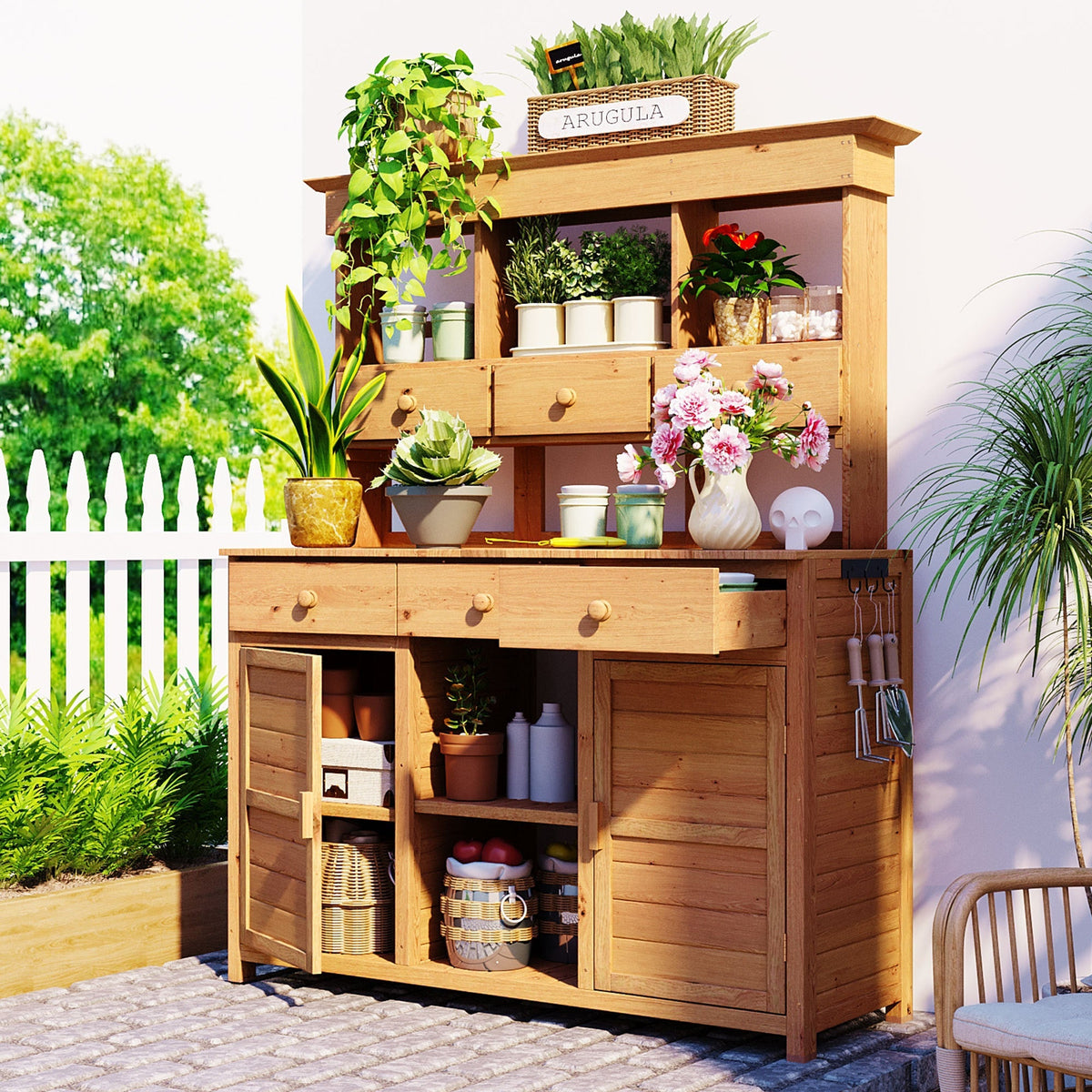 TOPMAX Garden Potting Bench Workstation with Hutch & Storage