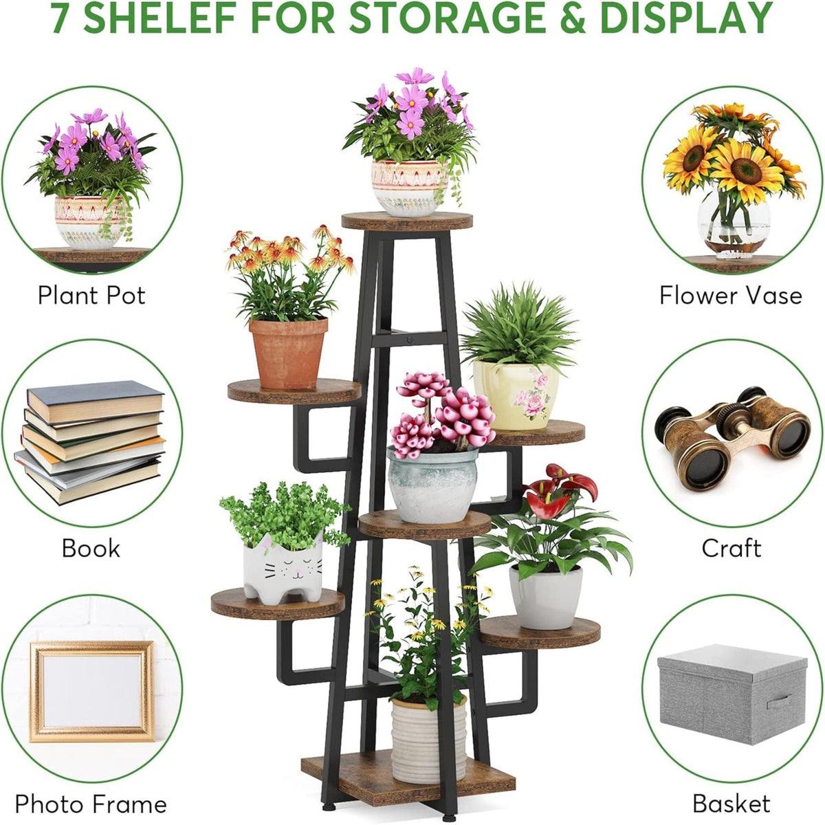 7 Tier Corner Plant Shelf With High Low Design For Living Room