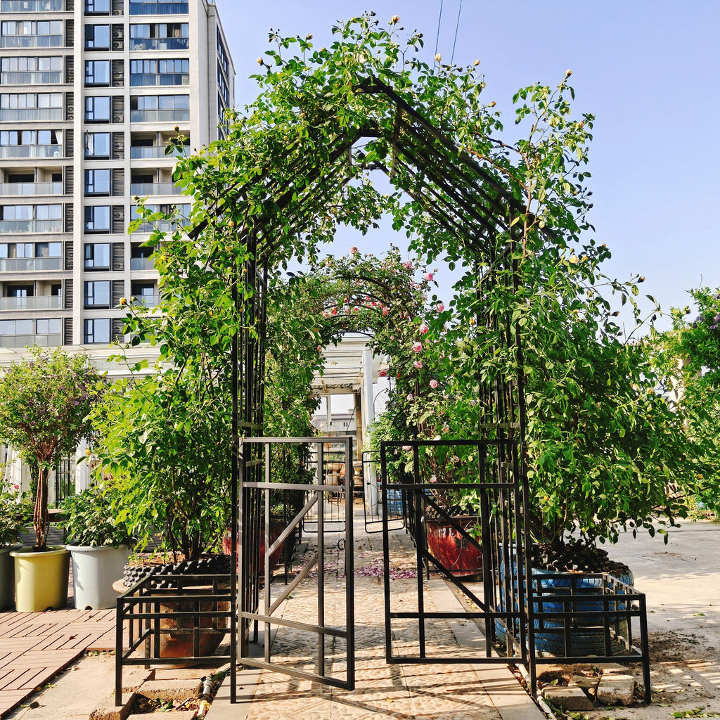 Metal Garden Arch with Gate and Planter for Climbing Plants, view 7