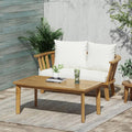 2-Person Outdoor Acacia Wood Patio Seating Group with Cushions and Coffee Table, view 2