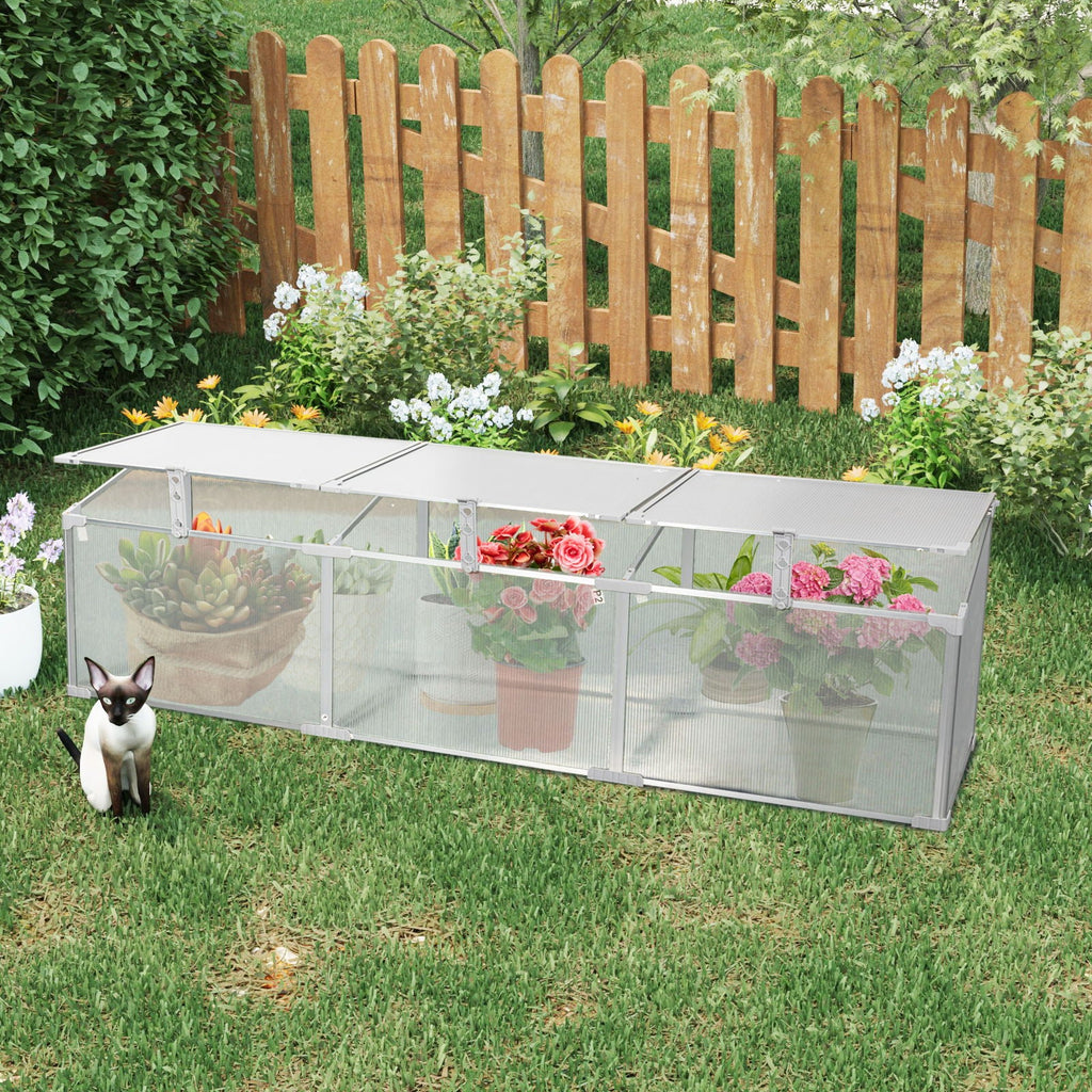 Polycarbonate Cold Frame Greenhouse with Openable Top - Silver, view 7
