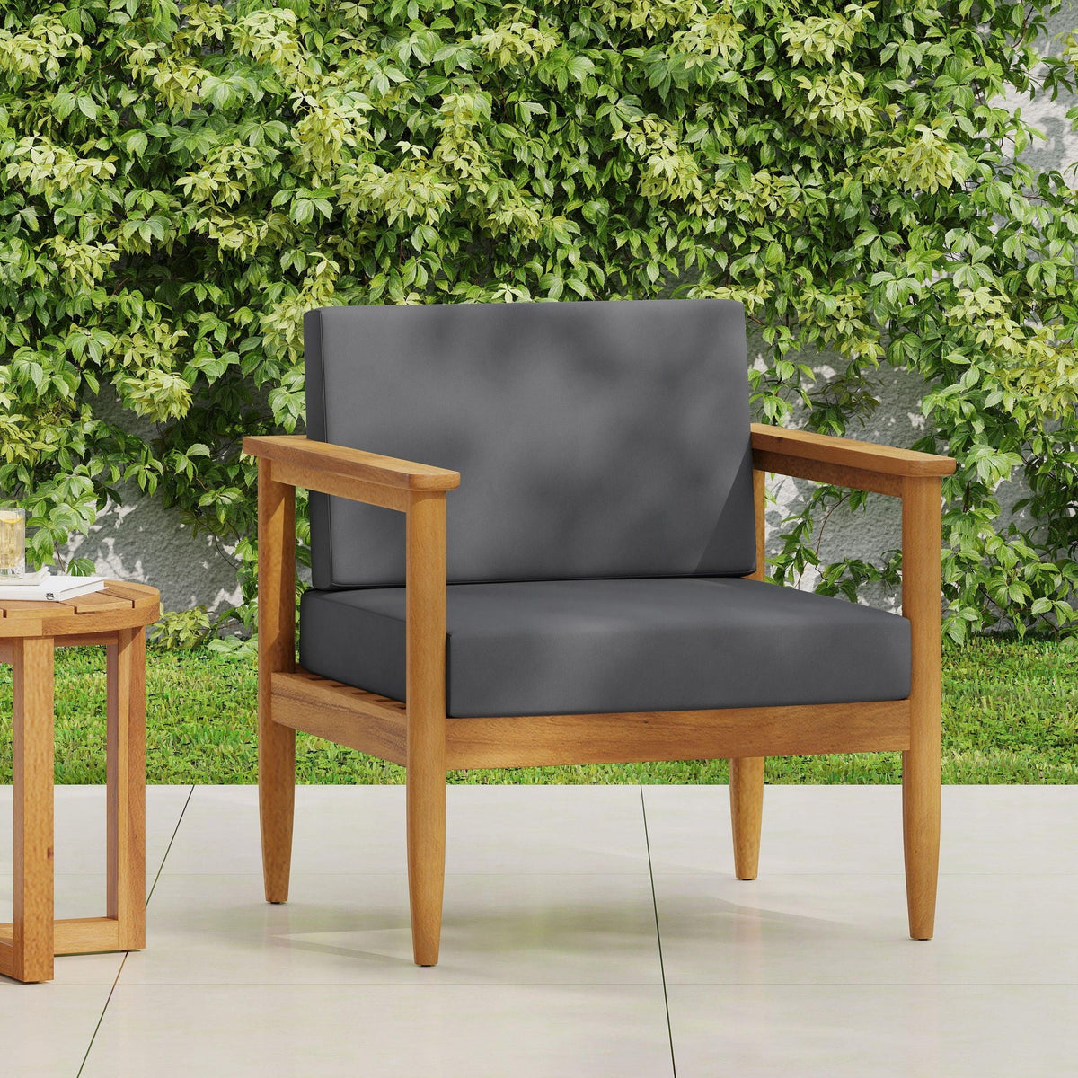 Outdoor Club Chair with Teak Acacia Wood Frame - Dark Gray, view 4