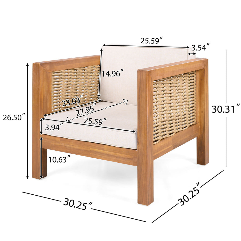 Outdoor Club Chair With Rope Arm And Cushions - Beige / Teak, view 9