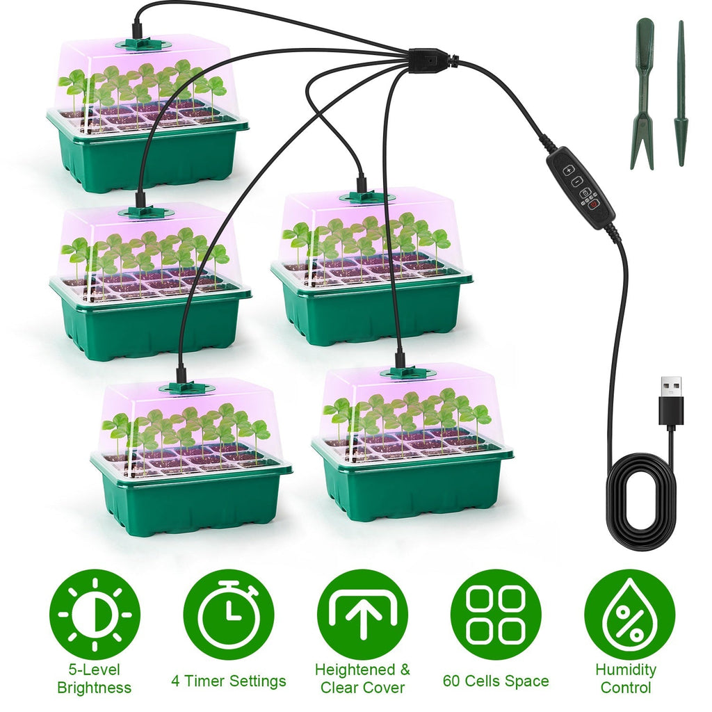 5Packs Seed Starter Tray With Grow Light Humidity Dome Germination Kit with 5-Level Brightness 4 Timers, view 4