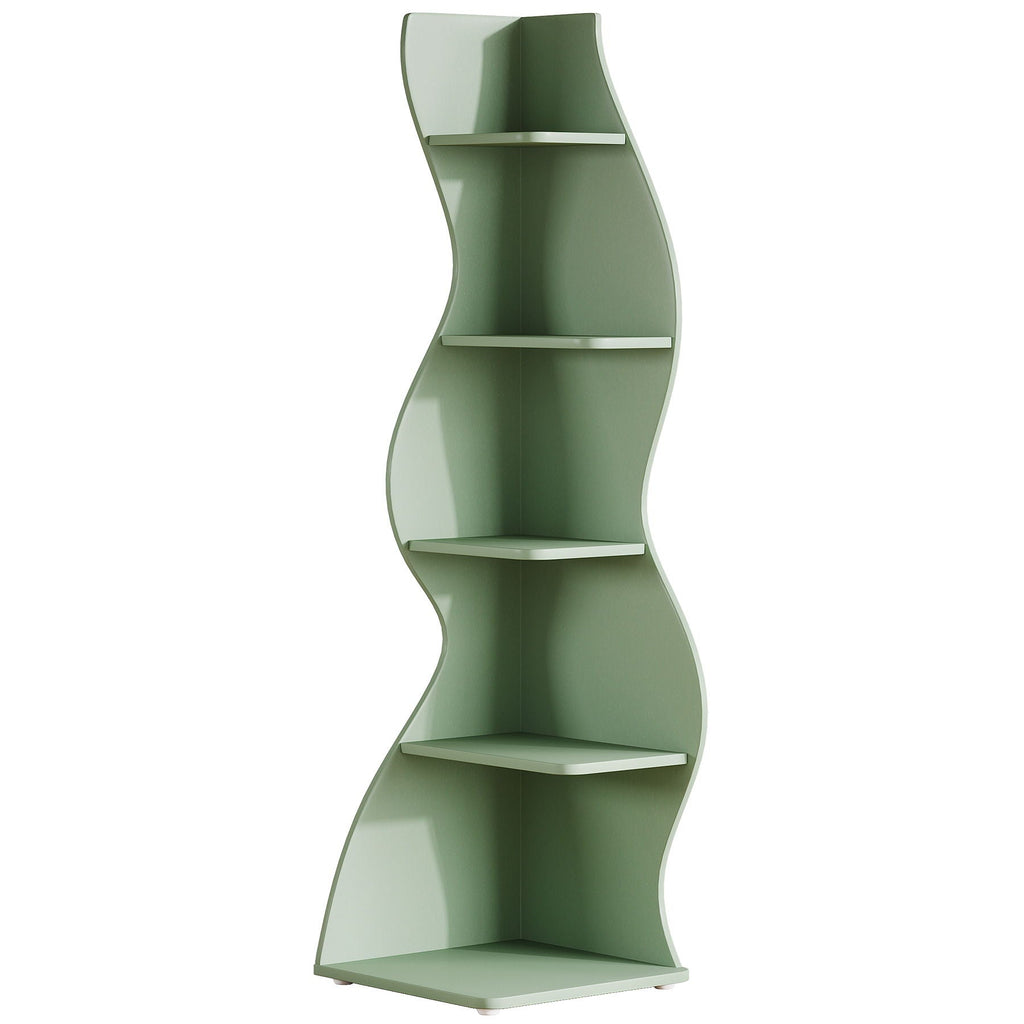 5-tier wavy corner bookshelf and plant stand